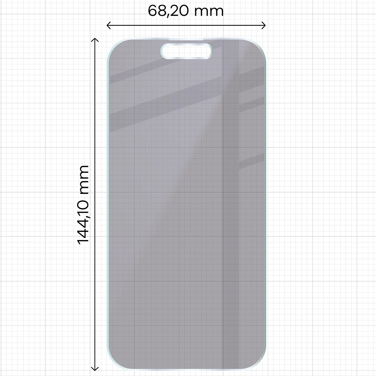 Wymiary szkła Bizon Hybrid Shadow do iPhone 15